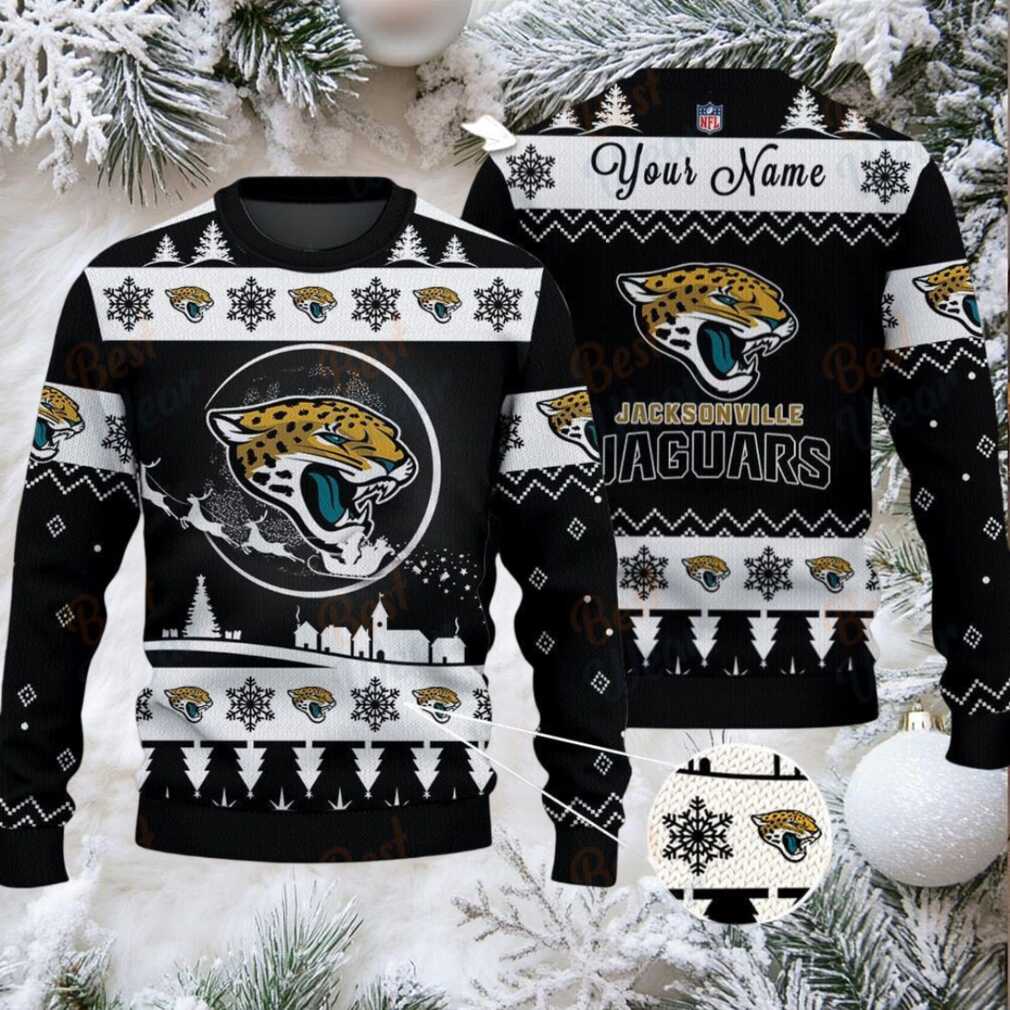 Black Jacksonville Jaguars NFL Ugly Christmas Sweater Name Customized