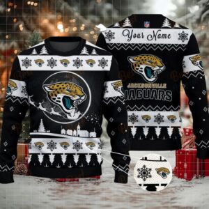 Black Jacksonville Jaguars NFL Ugly Christmas Sweater Name Customized