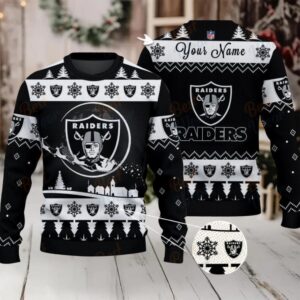 Black Las Vegas Raiders NFL Ugly Christmas Sweater Name Customized Black Las Vegas Raiders NFL Ugly Christmas Sweater Name Customized