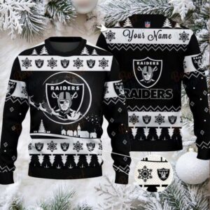 Black Las Vegas Raiders NFL Ugly Christmas Sweater Name Customized