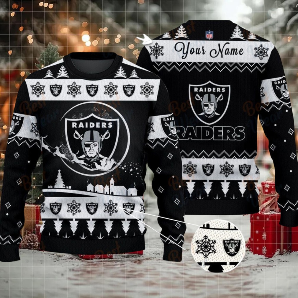 Black Las Vegas Raiders NFL Ugly Christmas Sweater Name Customized Black Las Vegas Raiders NFL Ugly Christmas Sweater Name Customized