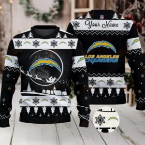 Black Los Angeles Chargers NFL Ugly Christmas Sweater Name Customized Black Los Angeles Chargers NFL Ugly Christmas Sweater Name Customized