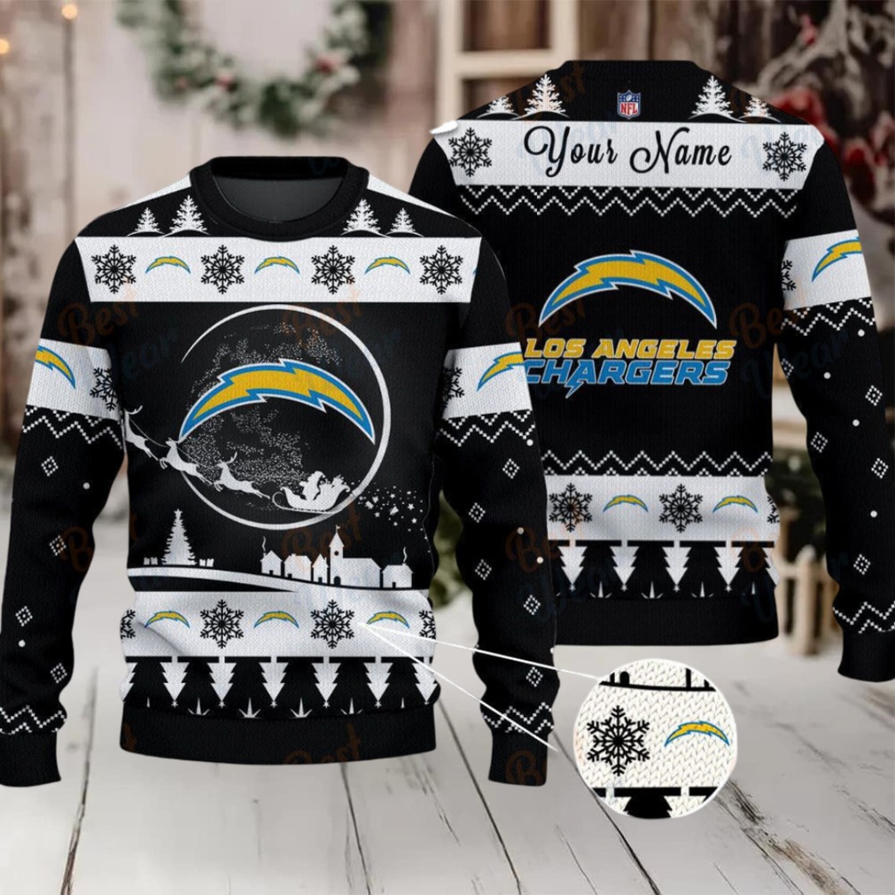 Black Los Angeles Chargers NFL Ugly Christmas Sweater Name Customized