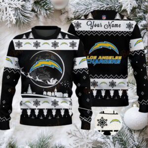 Black Los Angeles Chargers NFL Ugly Christmas Sweater   Name Customized