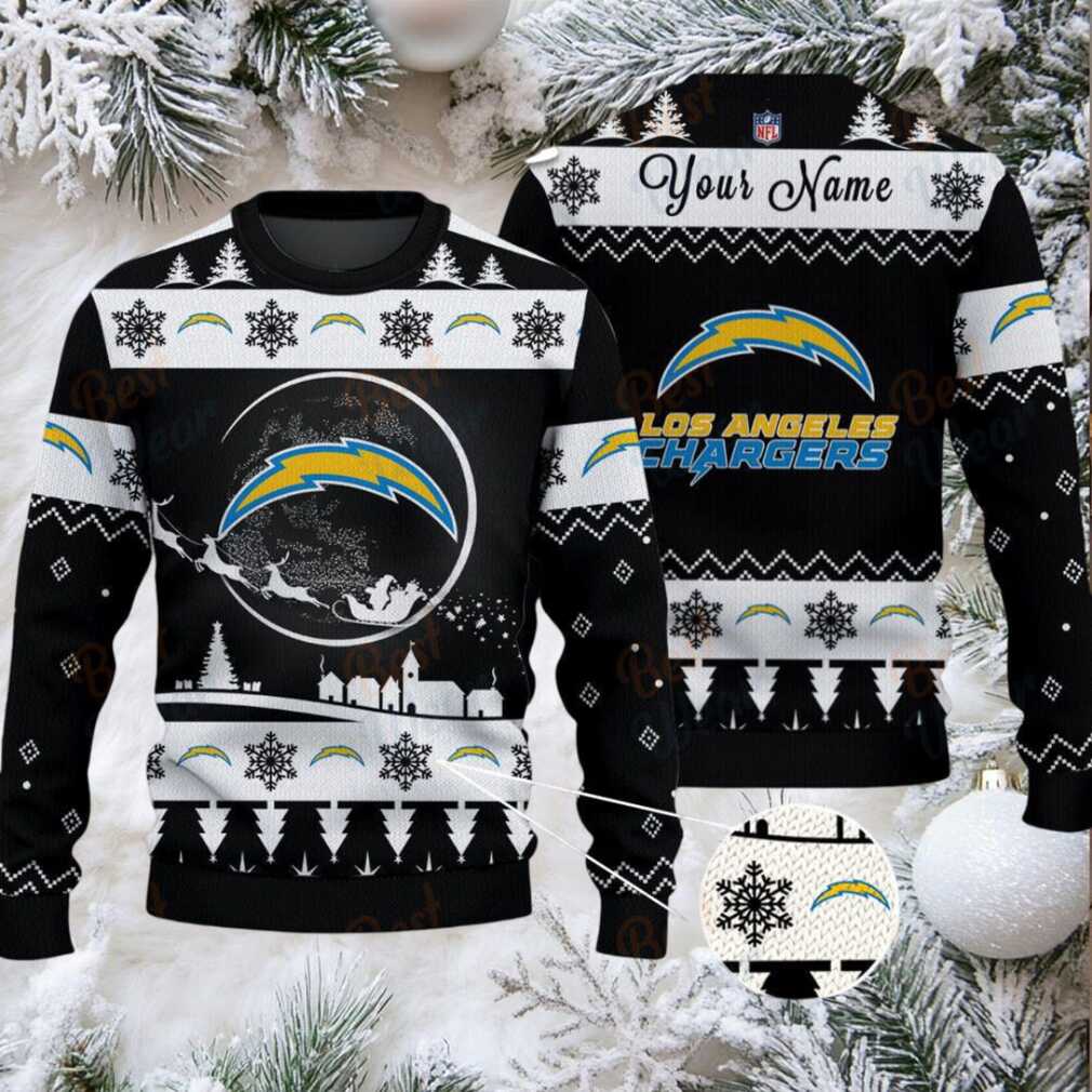 Black Los Angeles Chargers NFL Ugly Christmas Sweater Name Customized