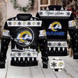 Black Los Angeles Rams NFL Ugly Christmas Sweater Name Customized Black Los Angeles Rams NFL Ugly Christmas Sweater Name Customized