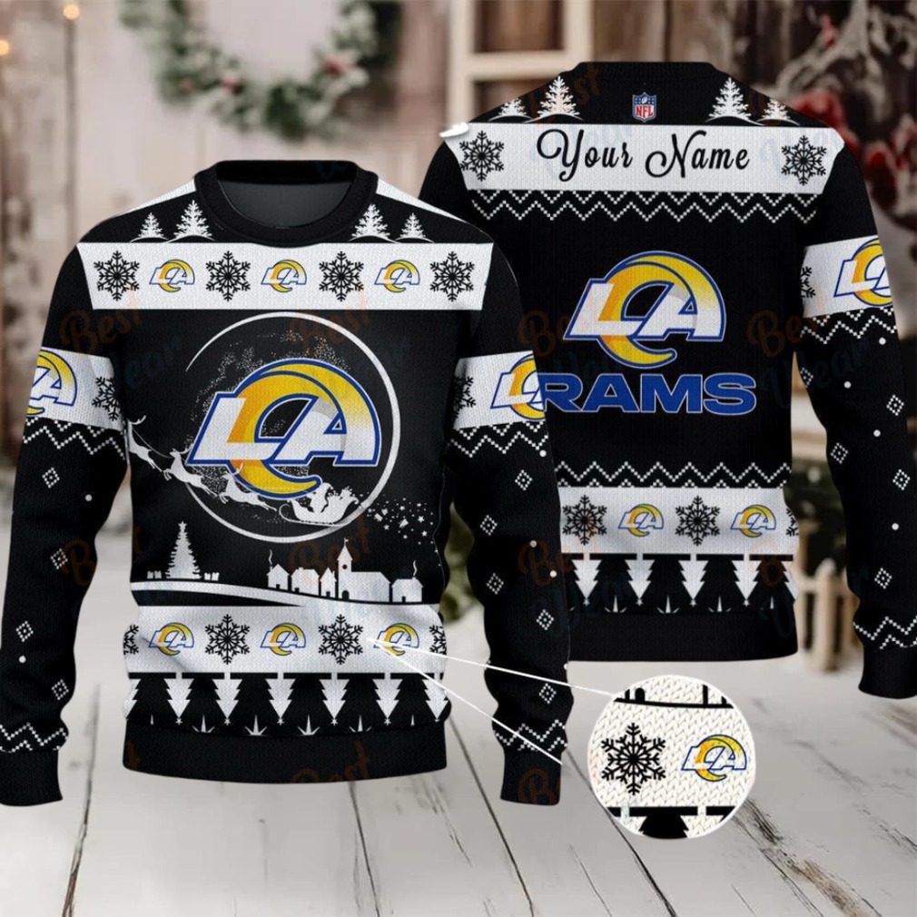 Black Los Angeles Rams NFL Ugly Christmas Sweater Name Customized Black Los Angeles Rams NFL Ugly Christmas Sweater Name Customized