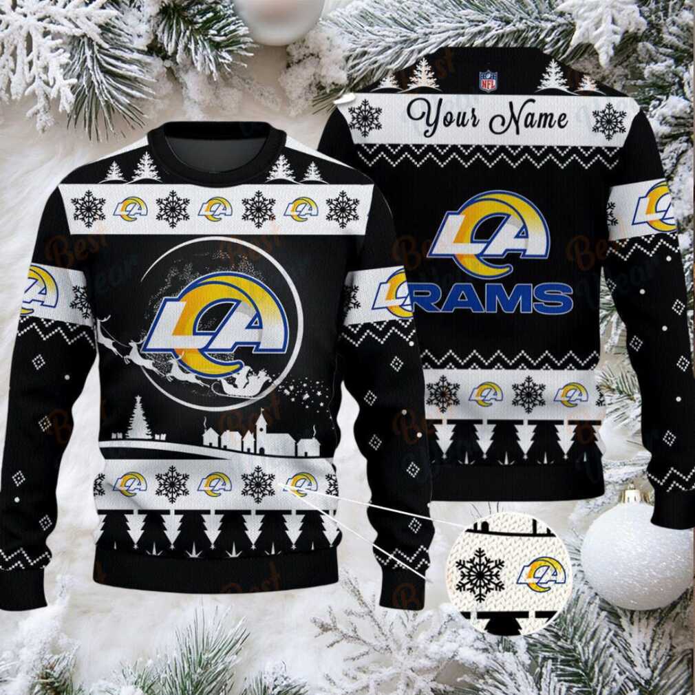 Black Los Angeles Rams NFL Ugly Christmas Sweater Name Customized Black Los Angeles Rams NFL Ugly Christmas Sweater Name Customized