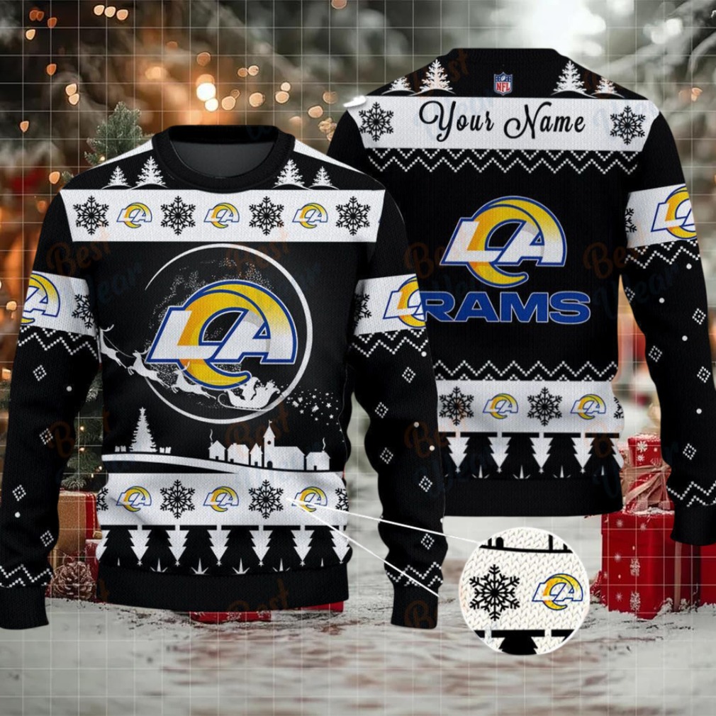 Black Los Angeles Rams NFL Ugly Christmas Sweater Name Customized Black Los Angeles Rams NFL Ugly Christmas Sweater Name Customized