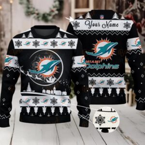 Black Miami Dolphins NFL Ugly Christmas Sweater Name Customized Black Miami Dolphins NFL Ugly Christmas Sweater Name Customized