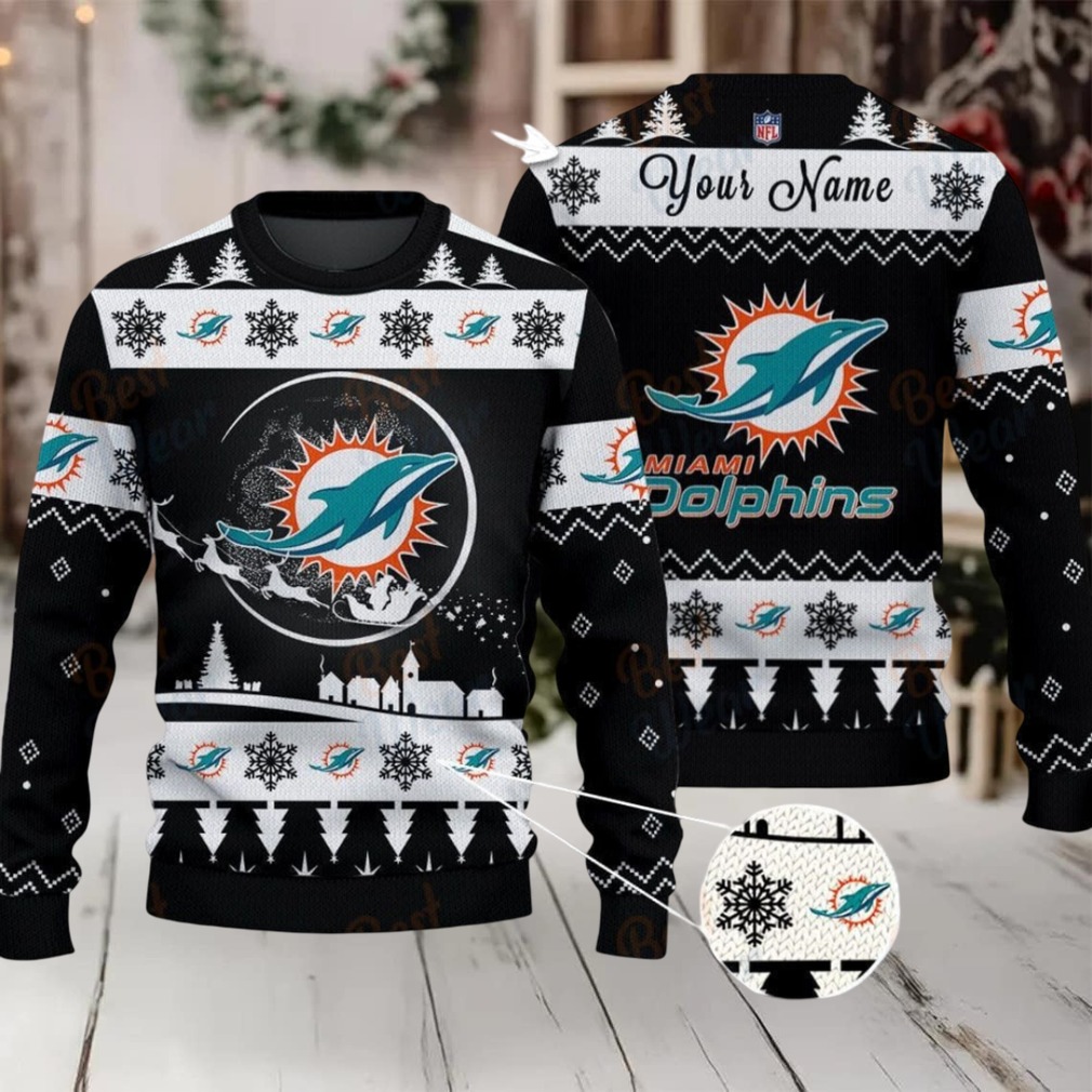 Black Miami Dolphins NFL Ugly Christmas Sweater Name Customized Black Miami Dolphins NFL Ugly Christmas Sweater Name Customized