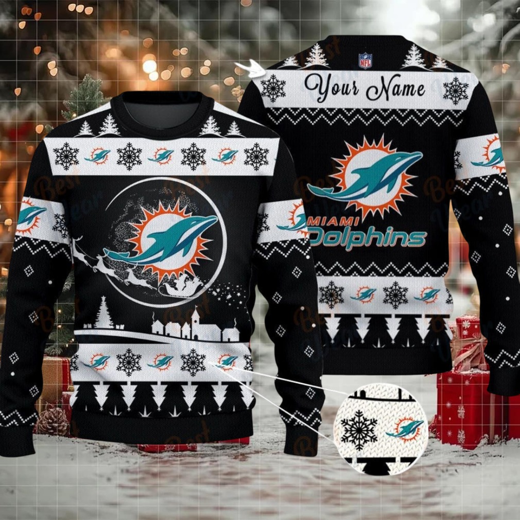 Black Miami Dolphins NFL Ugly Christmas Sweater Name Customized Black Miami Dolphins NFL Ugly Christmas Sweater Name Customized
