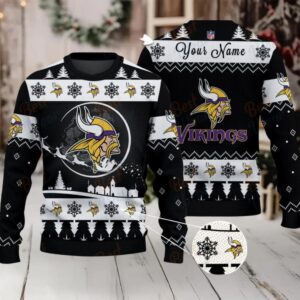 Black Minnesota Vikings NFL Ugly Christmas Sweater Name Customized Black Minnesota Vikings NFL Ugly Christmas Sweater Name Customized