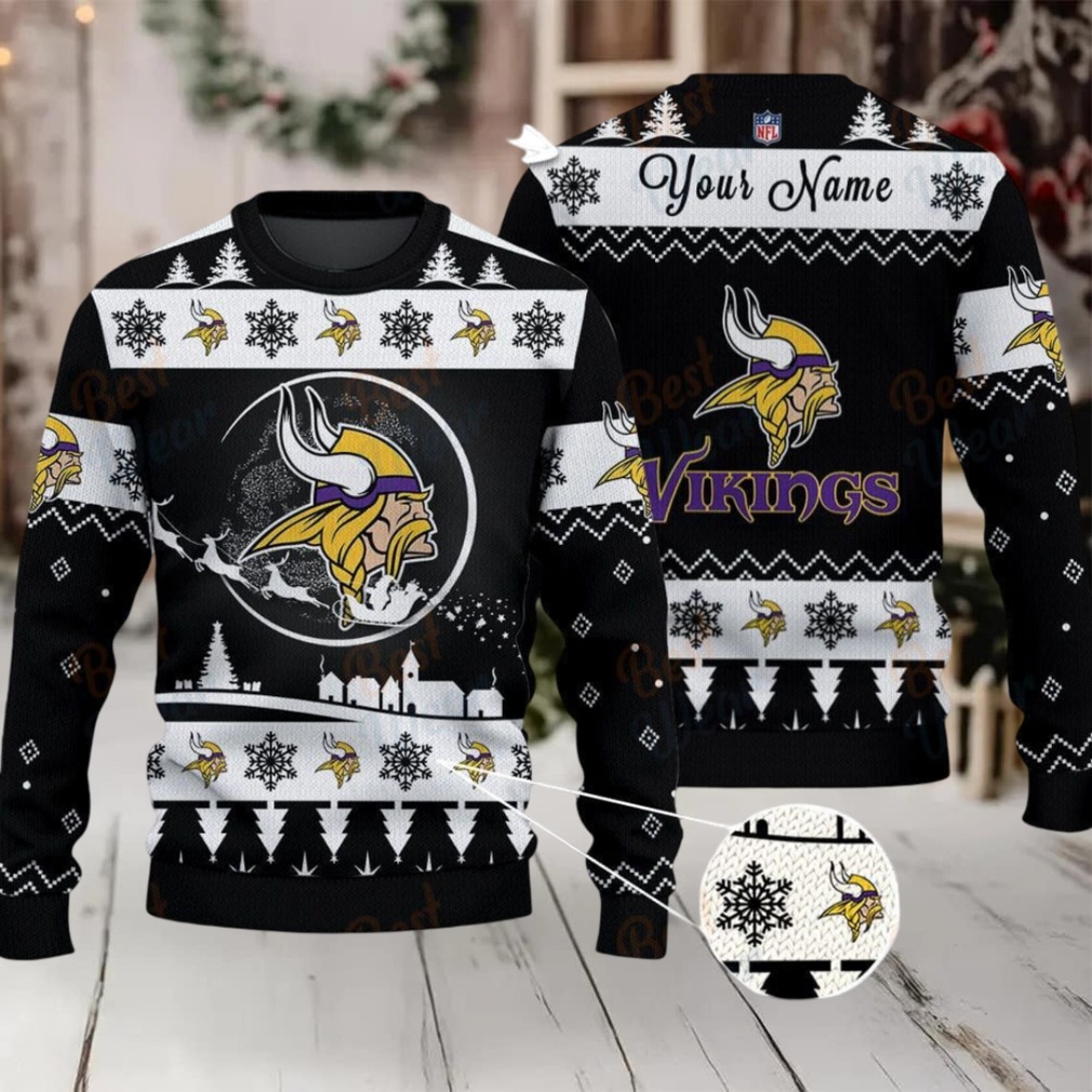 Black Minnesota Vikings NFL Ugly Christmas Sweater Name Customized Black Minnesota Vikings NFL Ugly Christmas Sweater Name Customized