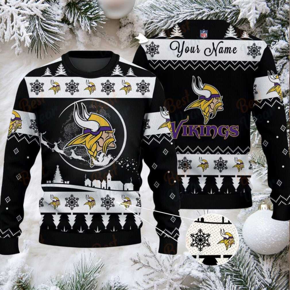 Black Minnesota Vikings NFL Ugly Christmas Sweater Name Customized Black Minnesota Vikings NFL Ugly Christmas Sweater Name Customized