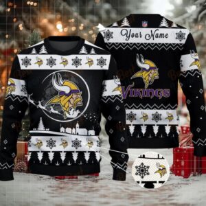 Black Minnesota Vikings NFL Ugly Christmas Sweater Name Customized