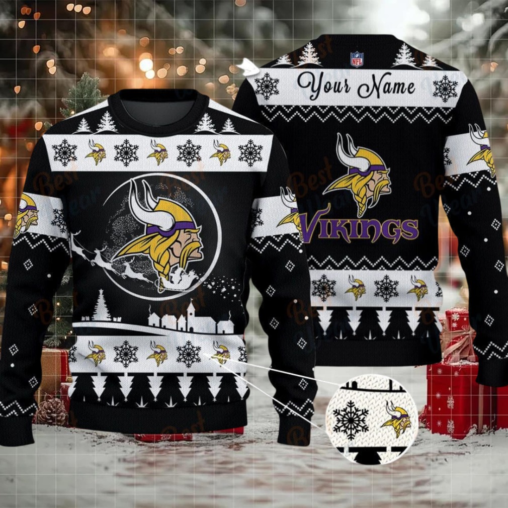 Black Minnesota Vikings NFL Ugly Christmas Sweater Name Customized Black Minnesota Vikings NFL Ugly Christmas Sweater Name Customized
