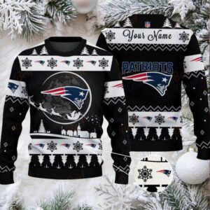 Black New England Patriots NFL Ugly Christmas Sweater Name Customized