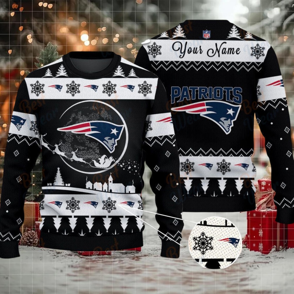 Black New England Patriots NFL Ugly Christmas Sweater Name Customized Black New England Patriots NFL Ugly Christmas Sweater Name Customized