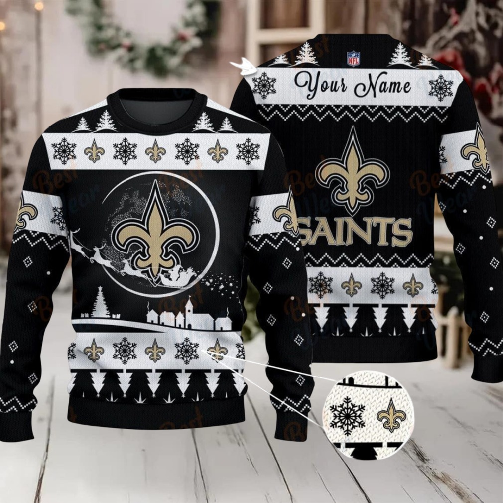 Black New Orleans Saints NFL Ugly Christmas Sweater Name Customized Black New Orleans Saints NFL Ugly Christmas Sweater Name Customized