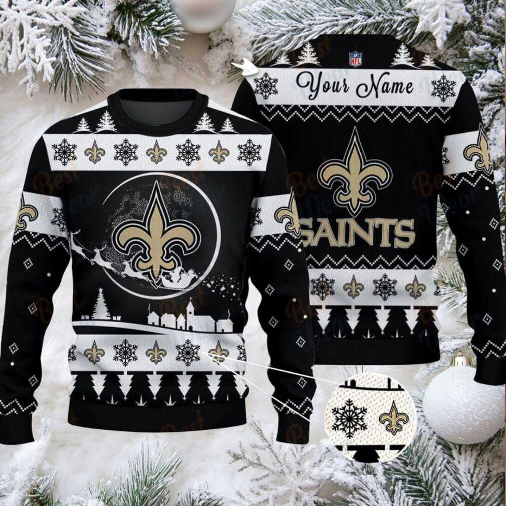 Black New Orleans Saints NFL Ugly Christmas Sweater Name Customized Black New Orleans Saints NFL Ugly Christmas Sweater Name Customized