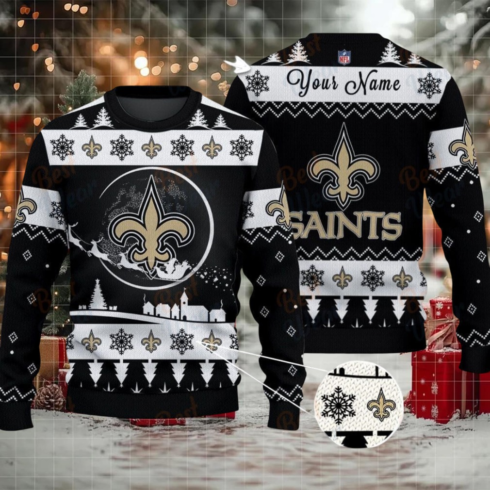 Black New Orleans Saints NFL Ugly Christmas Sweater Name Customized Black New Orleans Saints NFL Ugly Christmas Sweater Name Customized