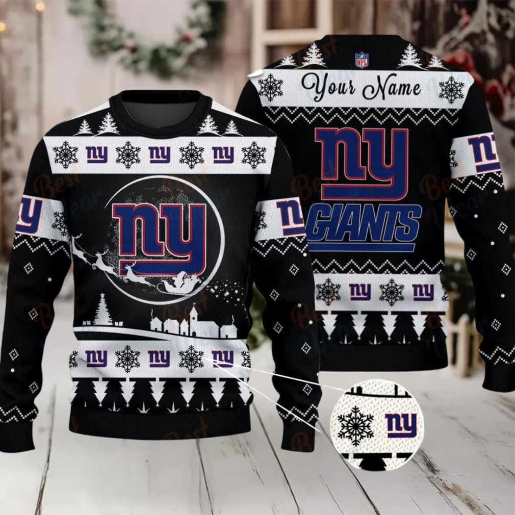 Black New York Giants NFL Ugly Christmas Sweater Name Customized