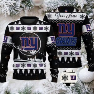 Black New York Giants NFL Ugly Christmas Sweater Name Customized