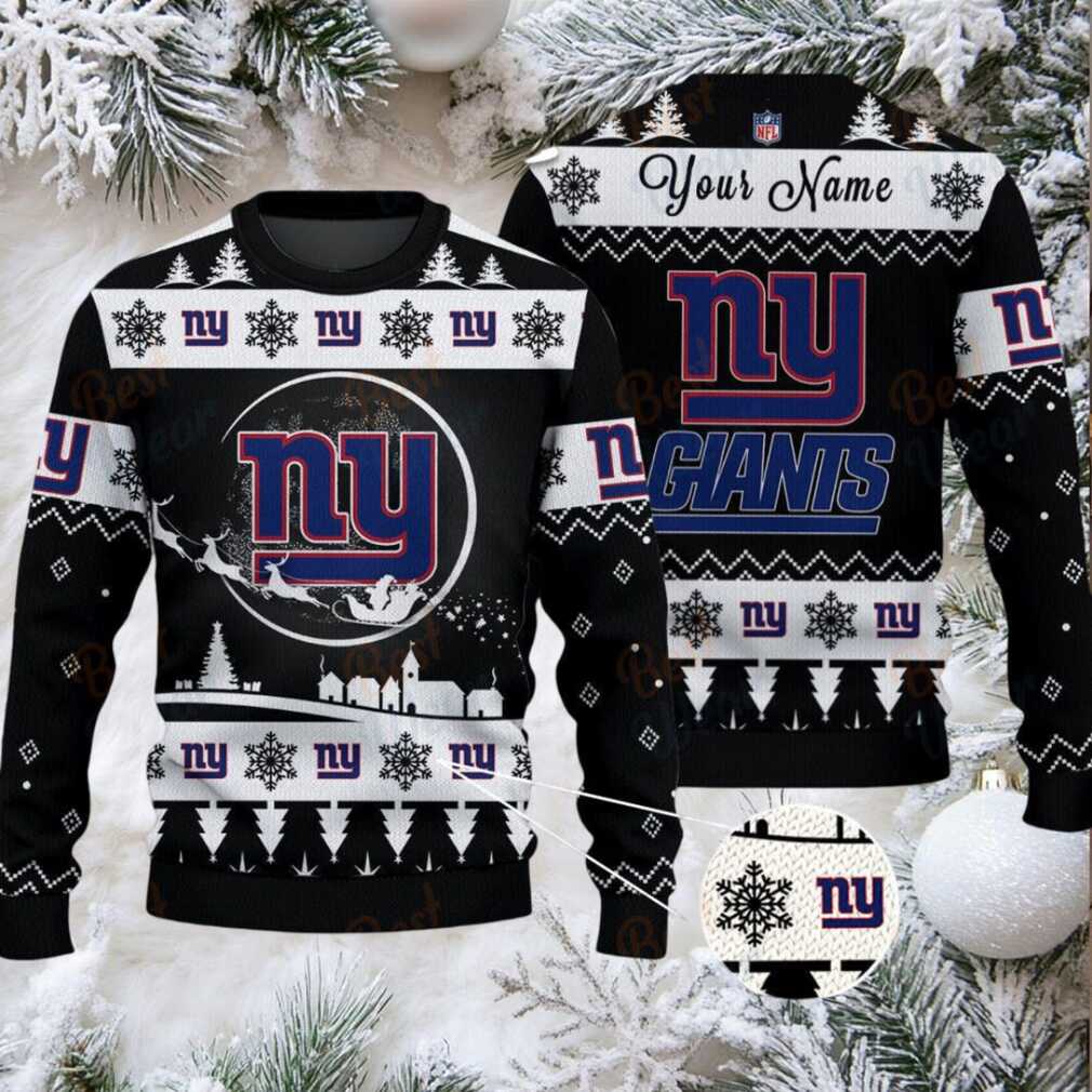 Black New York Giants NFL Ugly Christmas Sweater Name Customized