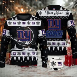 Black New York Giants NFL Ugly Christmas Sweater Name Customized