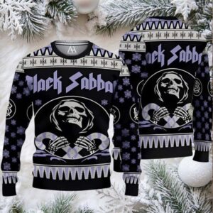 Black Sabbath The Death Skeleton Holding Candy Crane Gift For Fans Ugly Christmas Sweater