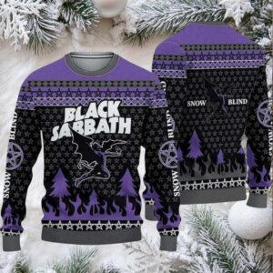 Black Sabbathh Ozzy Osbourne Dracula Snow Blind Satan Star Black And Purple Knitted Ugly Christmas Sweater