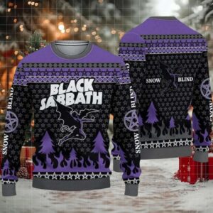 Black Sabbathh Ozzy Osbourne Dracula Snow Blind Satan Star Black And Purple Knitted Ugly Christmas Sweater