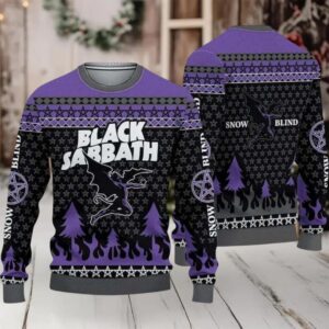 Black Sabbathh Ozzy Osbourne Dracula Snow Blind Satan Star Black And Purple Knitted Ugly Christmas Sweater