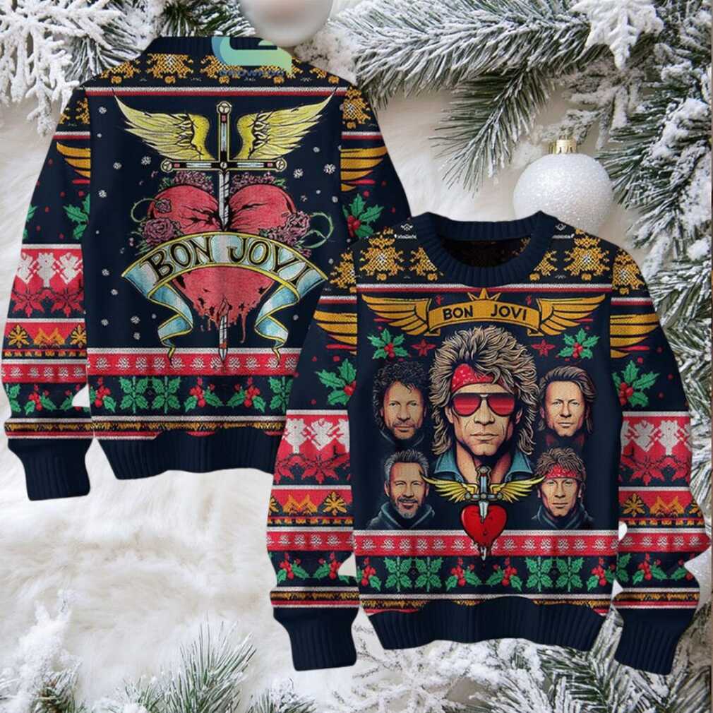 Bon Jovi Band Members Signature The Pain Of Heartbreak Ugly Christmas Sweater