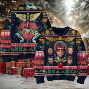 Bon Jovi Band Members Signature The Pain Of Heartbreak Ugly Christmas Sweater