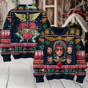Bon Jovi Band Members Signature The Pain Of Heartbreak Ugly Christmas Sweater