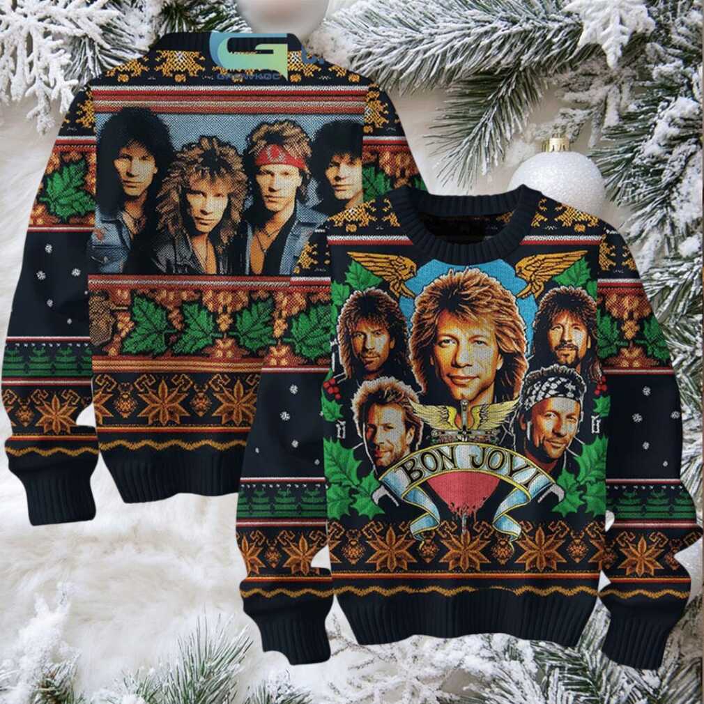 Bon Jovi Band Photo Retro Style Ugly Christmas Sweater