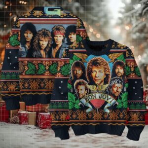 Bon Jovi Band Photo Retro Style Ugly Christmas Sweater