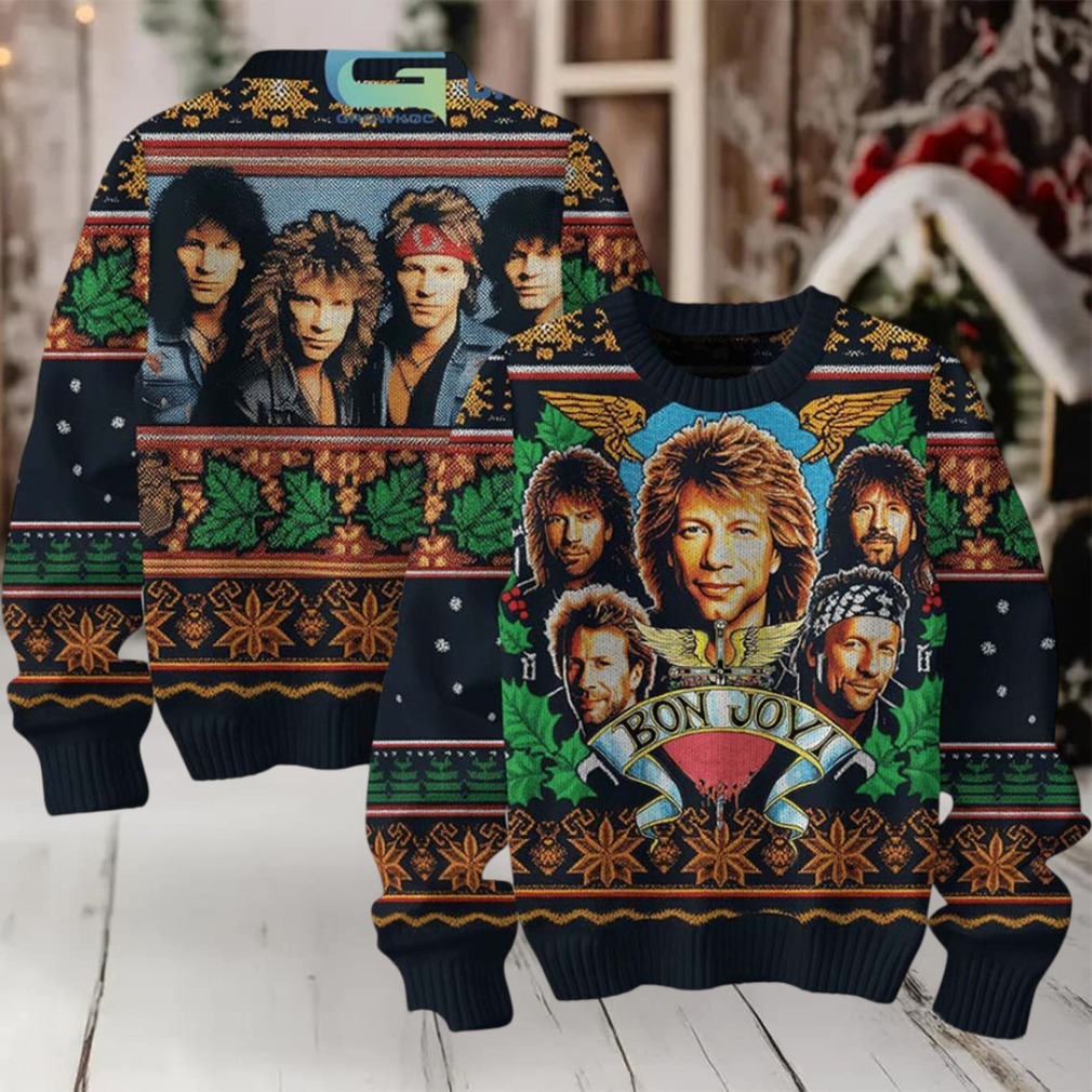 Bon Jovi Band Photo Retro Style Ugly Christmas Sweater Bon Jovi Band Photo Retro Style Ugly Christmas Sweater