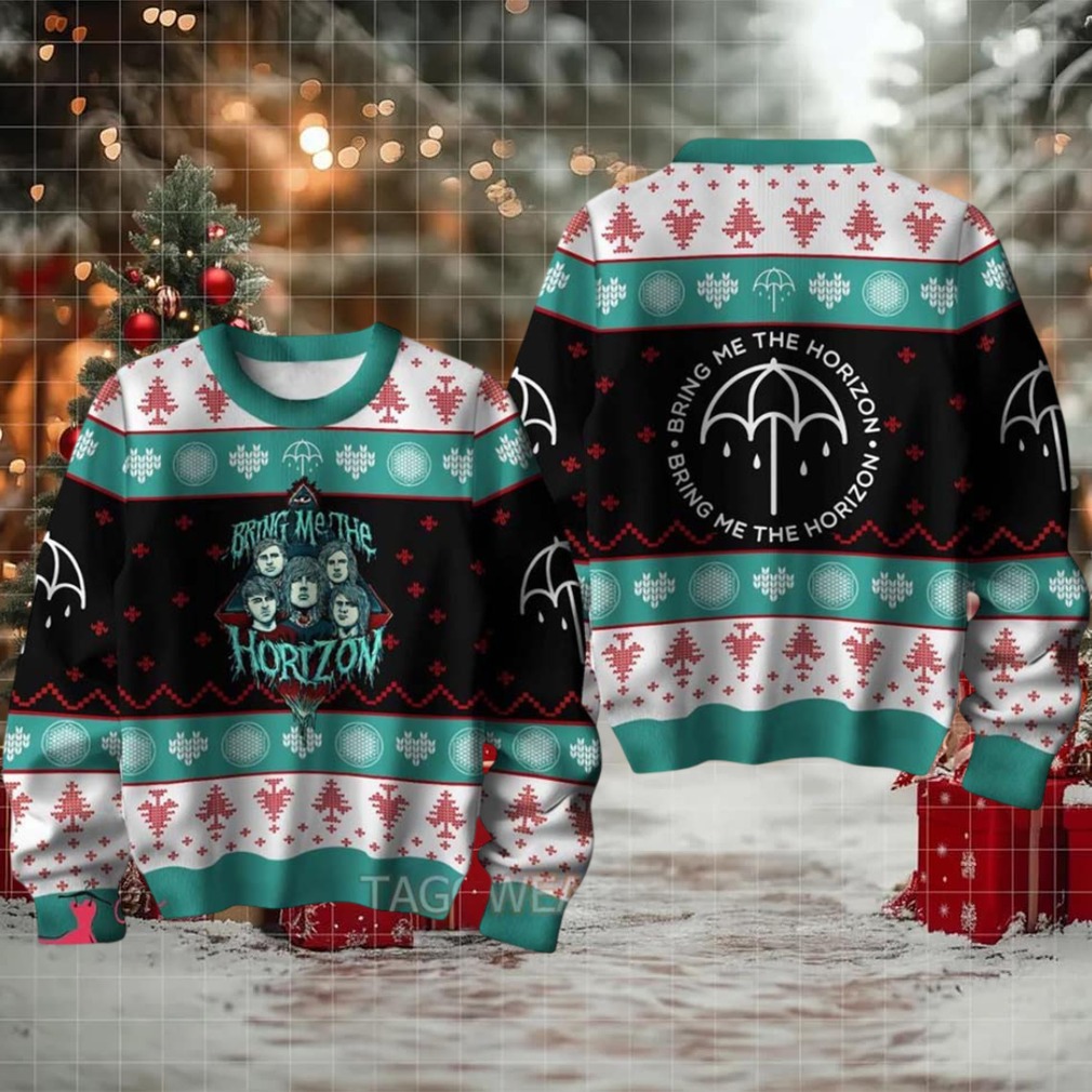 Bring Me The Horizon Band Illustrator Umbrella Signature Ugly Christmas Sweater close-up