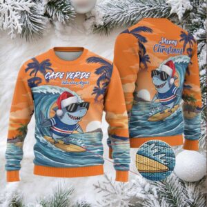 Cape Verde Christmas Ugly Christmas Sweater Shark Surfing Holiday Beach Style