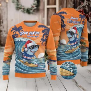 Cape Verde Christmas Ugly Christmas Sweater Shark Surfing Holiday Beach Style
