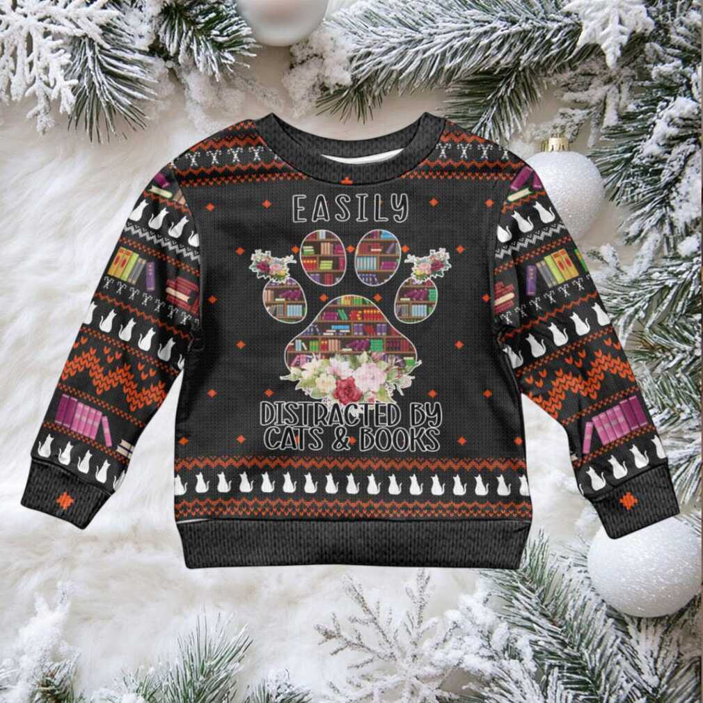 Cat And Books Christmas Kid Ugly Christmas Sweater Xmas Holiday Patterns