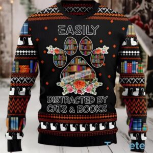 Cat And Books Easily Distracted Ugly Christmas Sweater Ladies