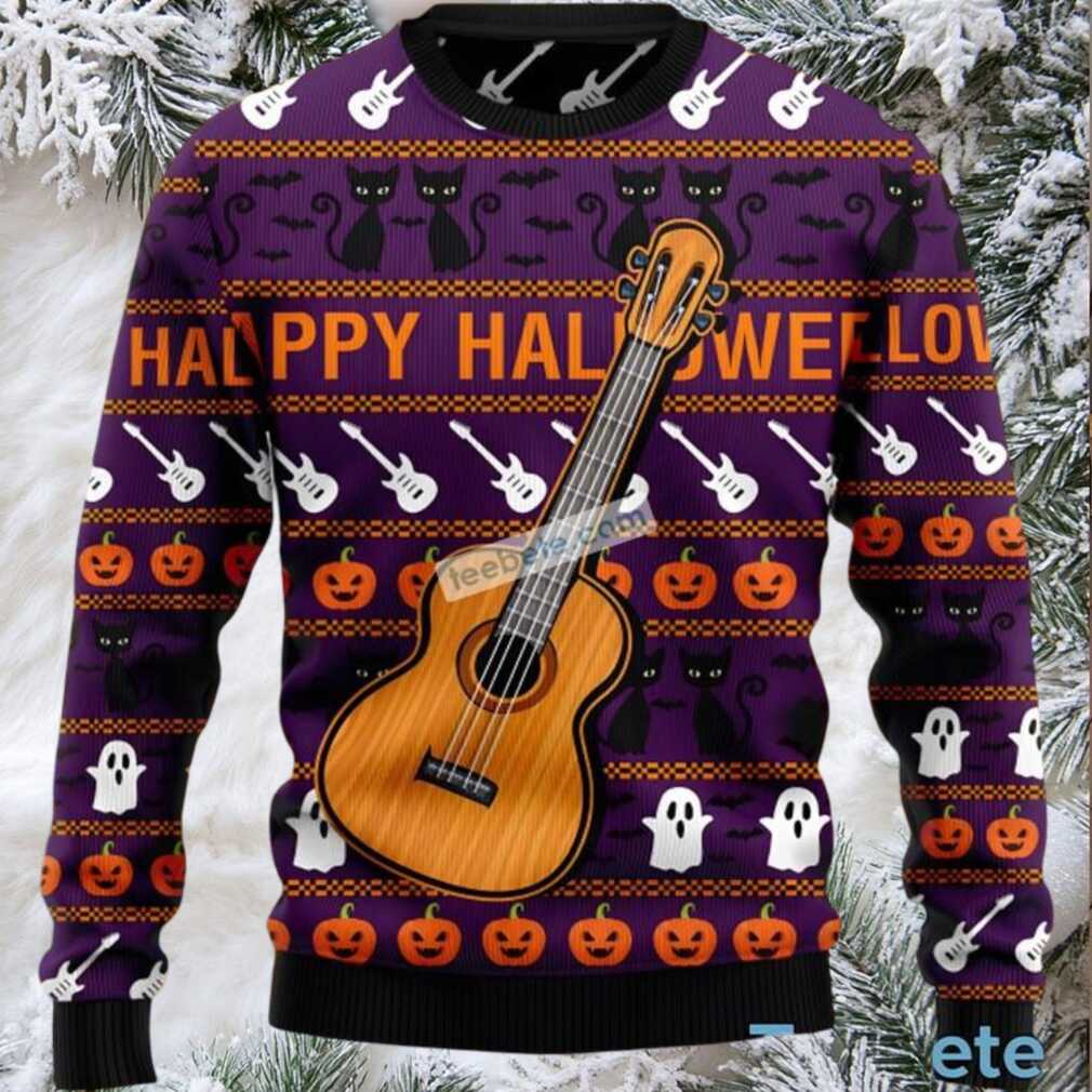 Cat And Pumpkin Guitar Halloween Womens Ugly Christmas Sweater Cat And Pumpkin Guitar Halloween Womens Ugly Christmas Sweater