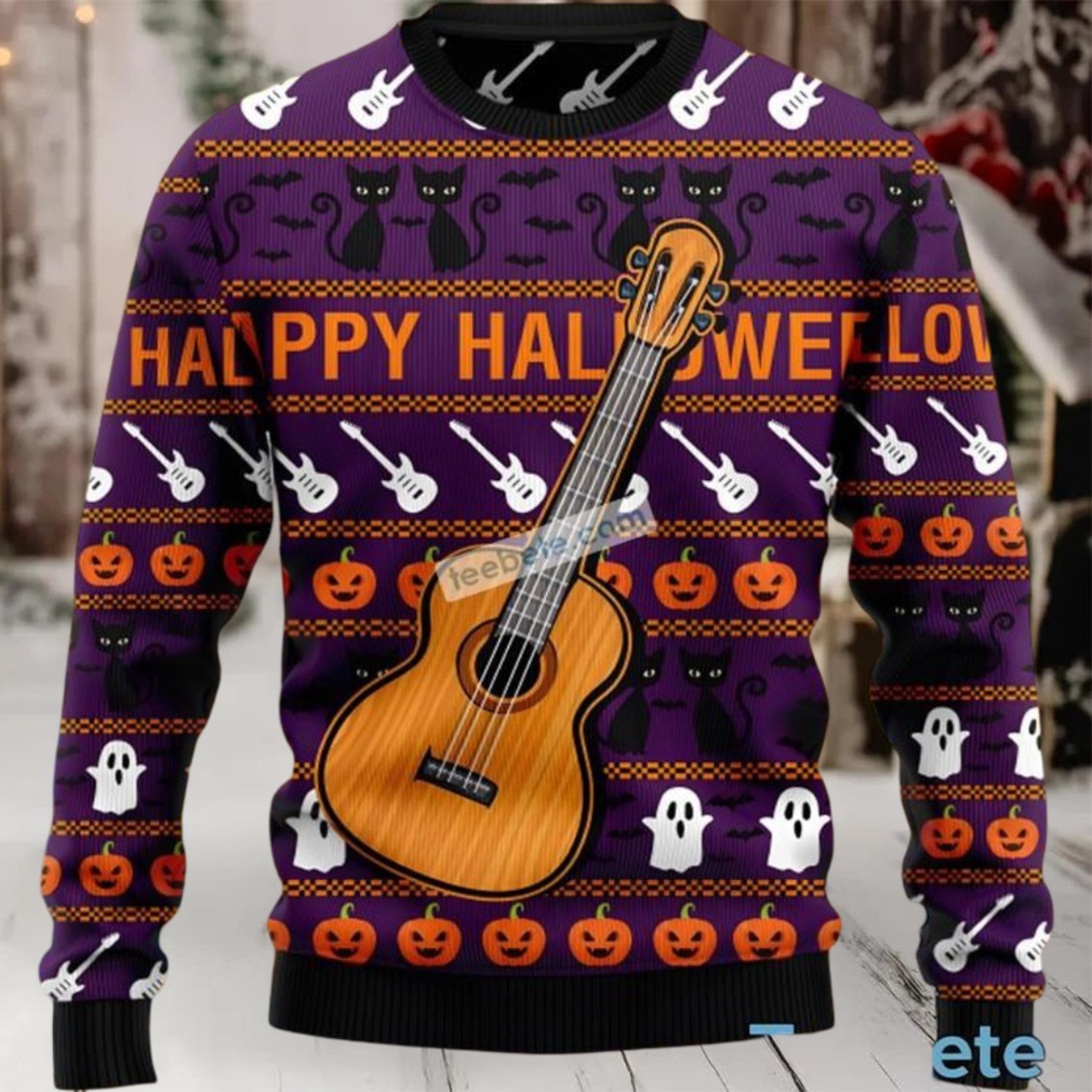 Cat And Pumpkin Guitar Halloween Womens Ugly Christmas Sweater Cat And Pumpkin Guitar Halloween Womens Ugly Christmas Sweater