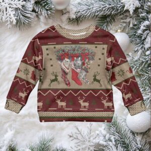 Cat And Sock Christmas Kid Ugly Christmas Sweater Xmas Holiday Patterns