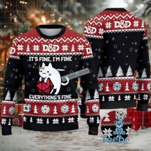 Cat Dad Its Fine Everything Fine Ugly Christmas Sweatshirt Men