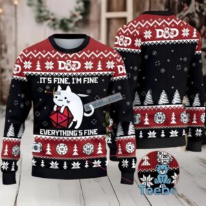Cat Dad Its Fine Everything Fine Ugly Christmas Sweatshirt Men